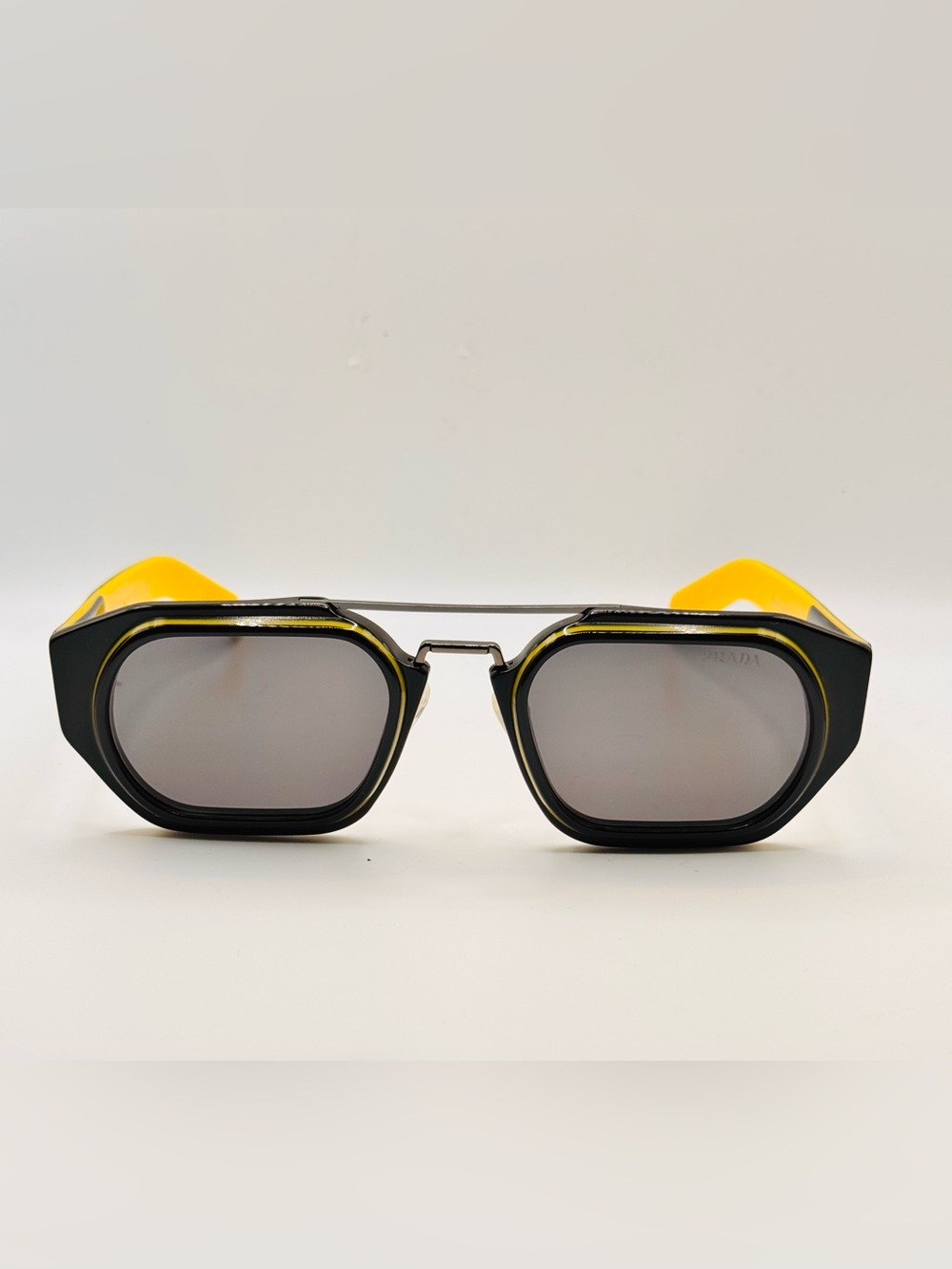 Prada SPR 01WS Black Yellow Geometric Sunglasses 53□25 Made In Italy